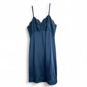 Vintage Black Nylon Lace Accented Midi Slip Dress size 36 Chest